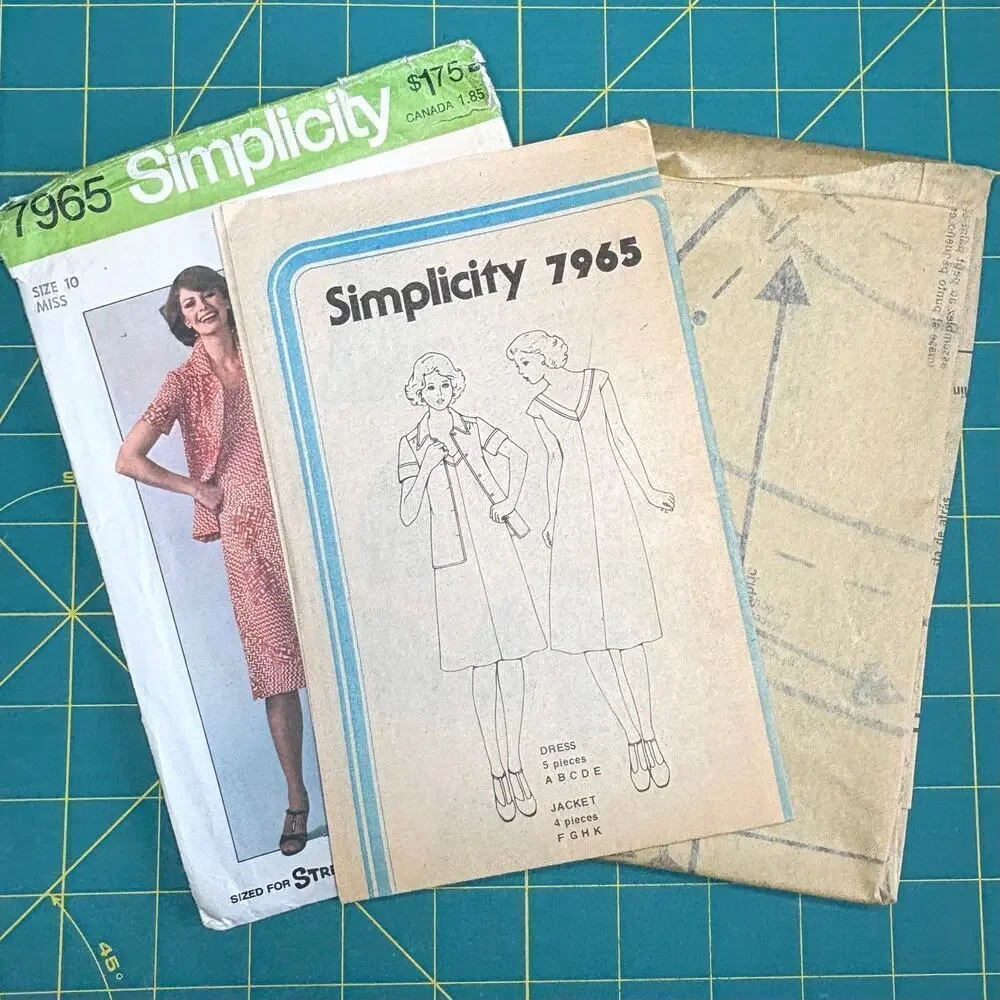 Vtg Uncut Misses Jiffy Knits Pullover Dress, Jacket Pattern Simplicity 7965 Sz10